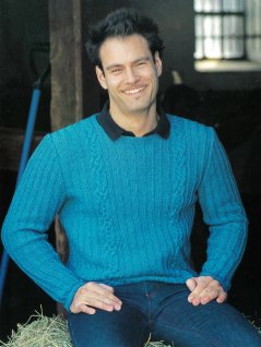 Ribbstickad herrpullover med flätor