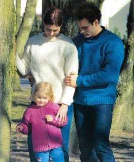 Slätstickad pullover och kofta till barn och pullover till dam - herr