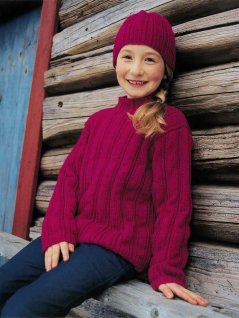 Ribbet børnepullover og hue