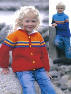 Raglantrøje og cardigan med stribet kant