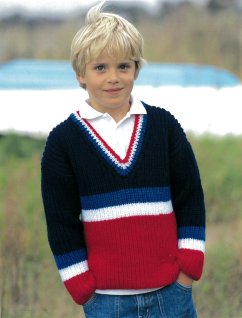 Stribet sweater med V-hals