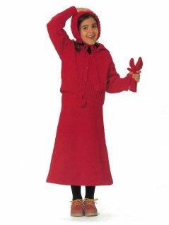 Cardigan, nederdel, hue og vanter