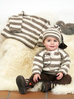 Stribet sweater med eller uden broderet kat og hue