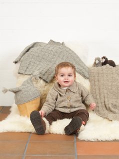 Tekstureret raglan sweater, cardigan, hue og tæppe