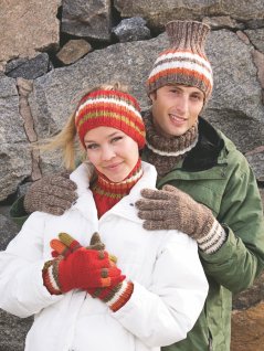 Hue, pandebånd, kunstig polo og vanter