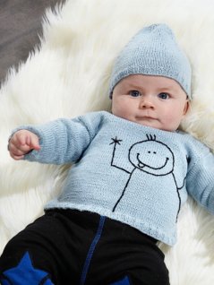 Strikket sweater med tændstikmand og hue