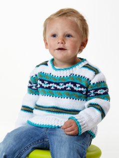 Strikket sweater med mønster i farver