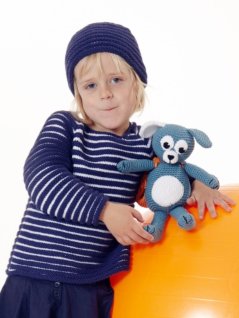 Strikket stribet sweater og hue