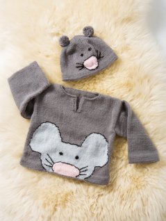 Sweater og hue med musemotiv