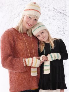 Hue, håndledsvarmer og mobilcover med mønster