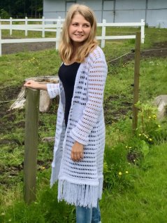 Hæklet lang cardigan