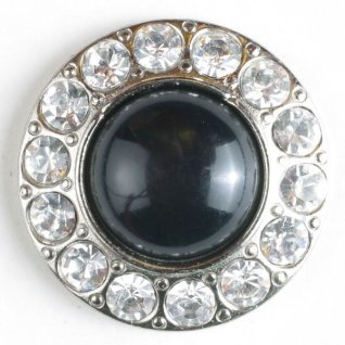 Rhinstensknap Sølv-Sort 20 mm
