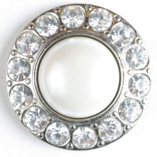 Rhinstensknap Sølv-Hvid 20 mm