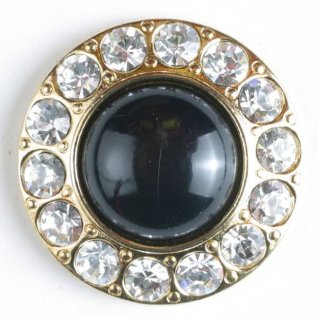 Rhinstensknap Guld-Sort 20 mm
