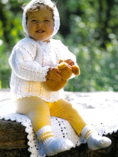 Hæklet cardigan, hue og tæppe