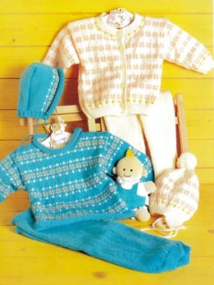 Sweater, hætte, cardigan, hue, strømpebukser og bukser