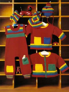 Sweater, cardigan, bukser, hue, tørklæde og vanter