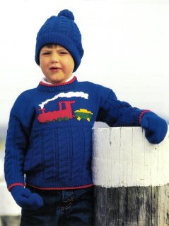 Sweater med slæb, hue og vanter