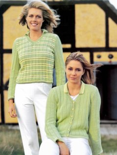 Stribet cardigan og trøje i struktureret strik