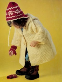 Retstriksfrakke med hætte, hue og vanter