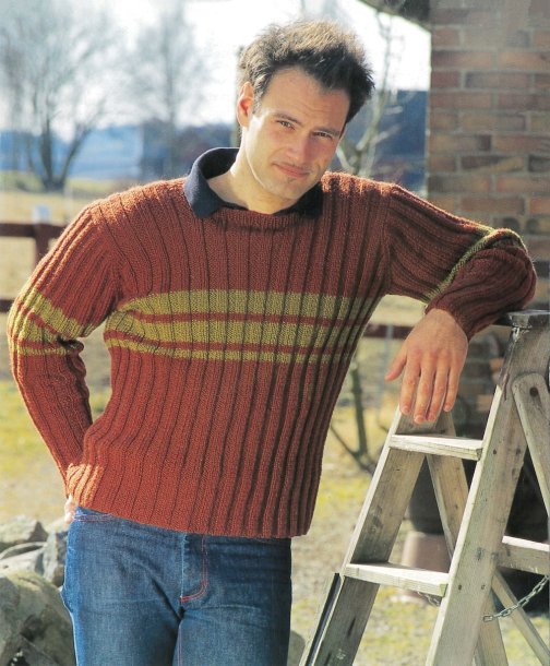 Ribbstickad herrpullover