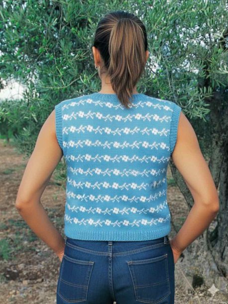 Ærmeløs dametrøje med blomsterkanter