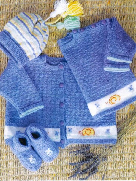 Pullover og cardigan, stribet hue og sokker