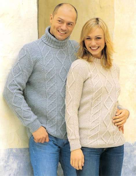 Flätstickad dam och herrpullover