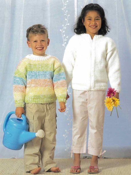 Dobbeltstrikket pullover og cardigan
