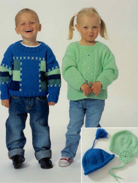 Trøjer og huer i dobbelt garn