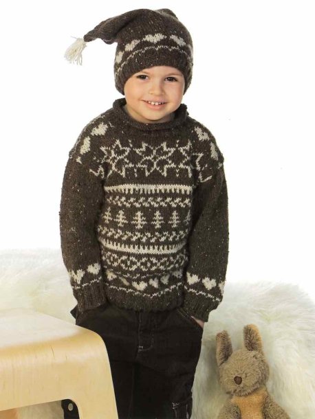 Mønstret sweater og hue