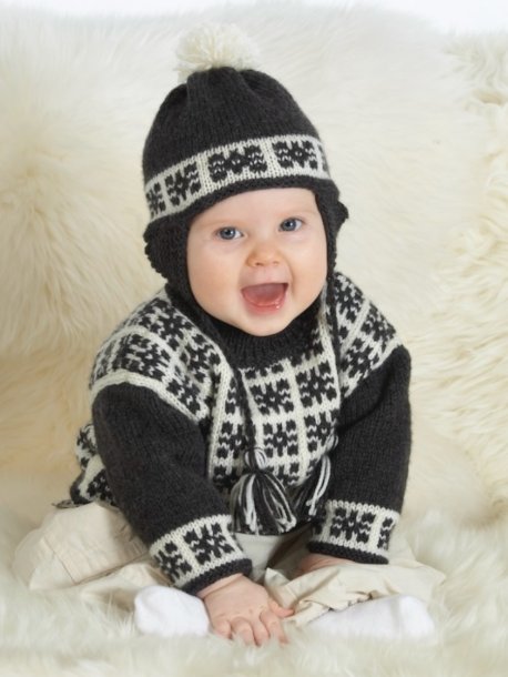 Mønstret sweater, cardigan og hue
