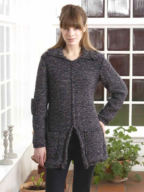 Ensfarvet striktrøje med lommer