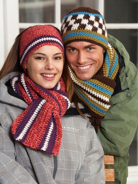 Hæklet hue, pandebånd og tørklæde