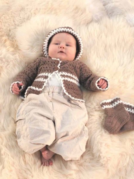 Hæklet cardigan, hue og sokker