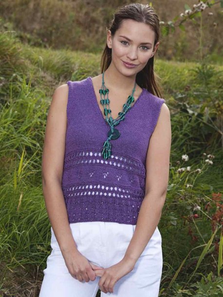 Cardigan og tanktop med blondestrikket kant