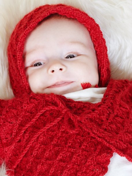 Wrap-cardigan, hue i hulmønster og med hæklet kant