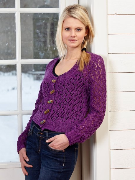 Kort cardigan i blondestrikket materiale