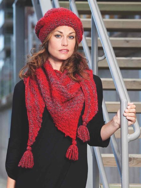 Mønstret strikket sjal og hue