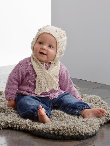 Strukturstrikket sweater, cardigan, hue og tørklæde