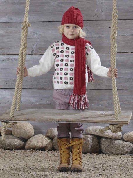 Mønstret sweater, hue og tørklæde