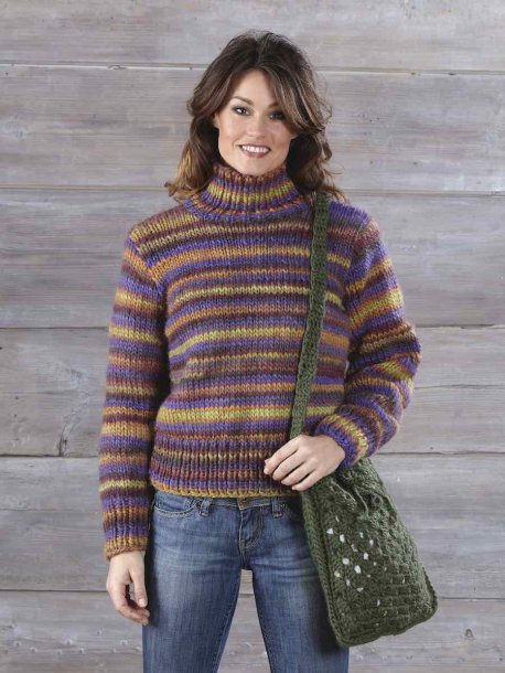 Sweater med polo og hæklede tasker