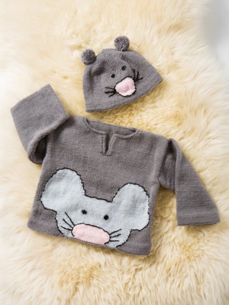 Sweater og hue med musemotiv