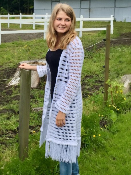 Hæklet lang cardigan