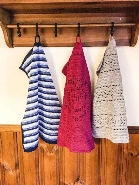 Hæklede håndklæder med hjerte, kant eller striber