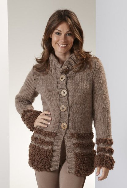 Cardigan med pelsstriber