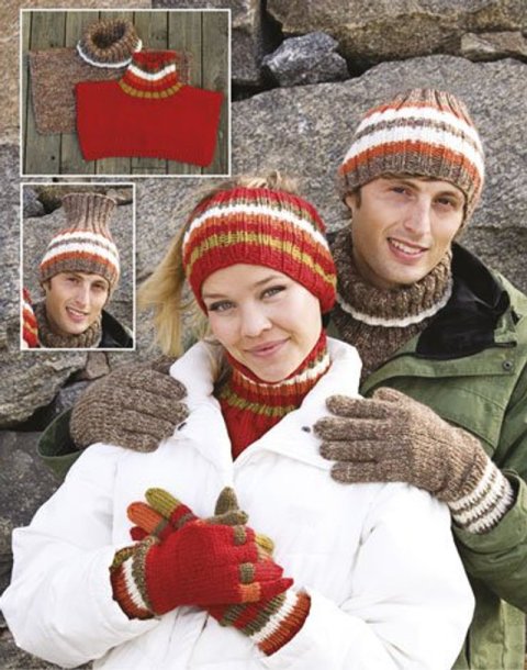 Hue, pandebånd, falsk polo og vanter