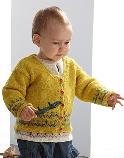 Strikket tunika og cardigan med mønstret kant