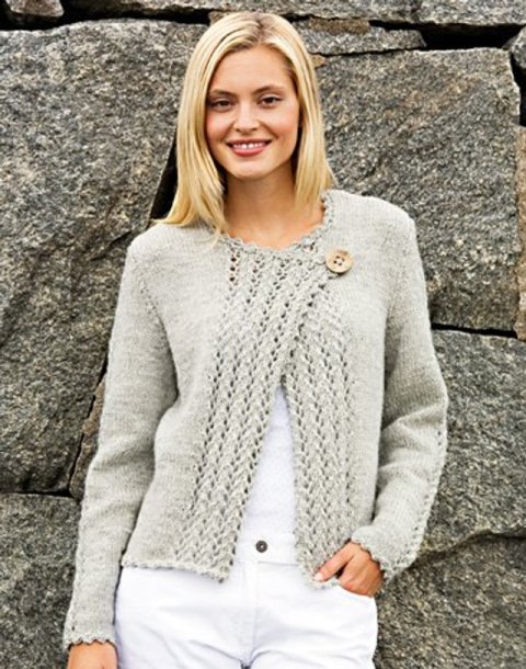 Strikket cardigan med hulmønsterkant
